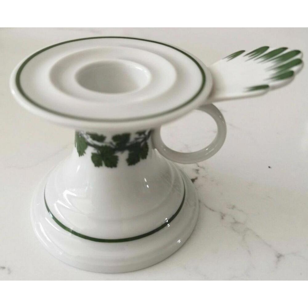 Rare Meissen Green Leaf Ivy Vine Candlestick Holder Mint 1934 Crossed Swords 4"
